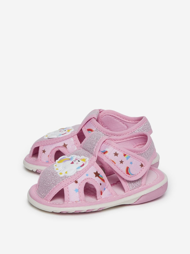 Yellow Kids Pink Unicorn Glitter Sandals