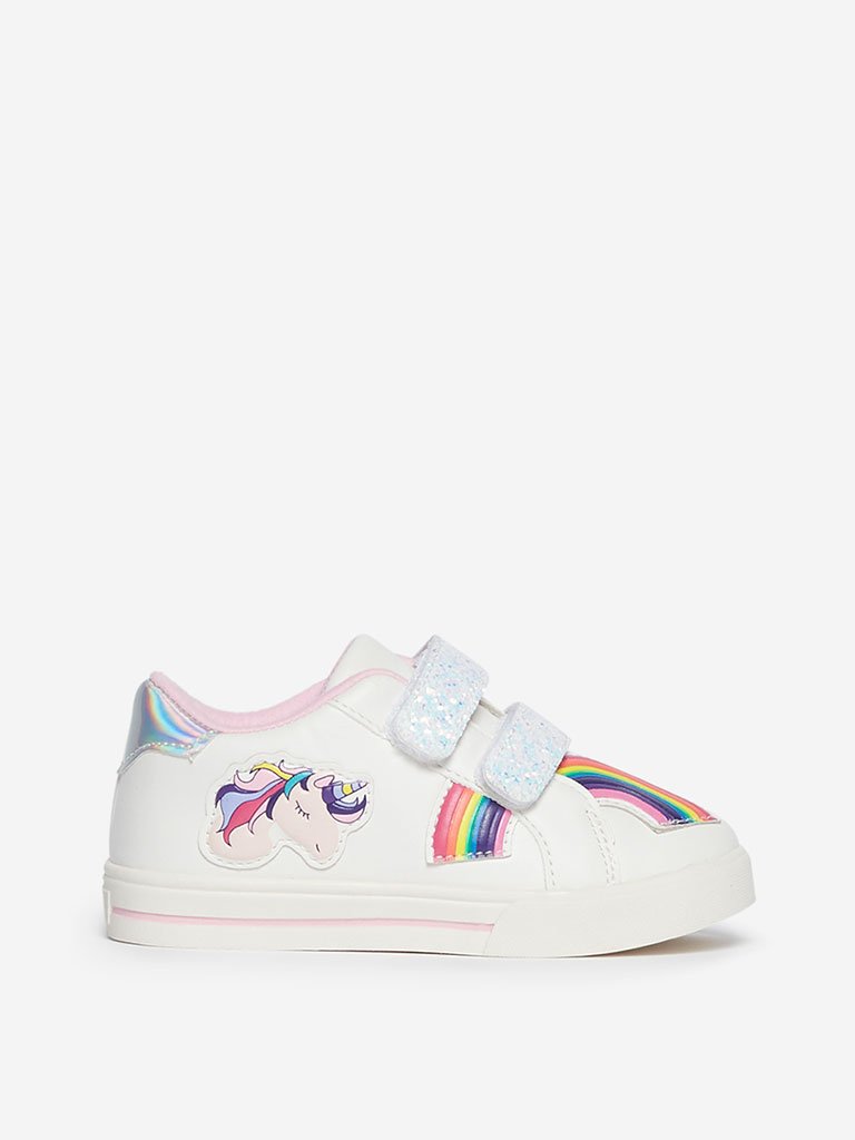 Yellow Kids White Rainbow Pattern Sneakers