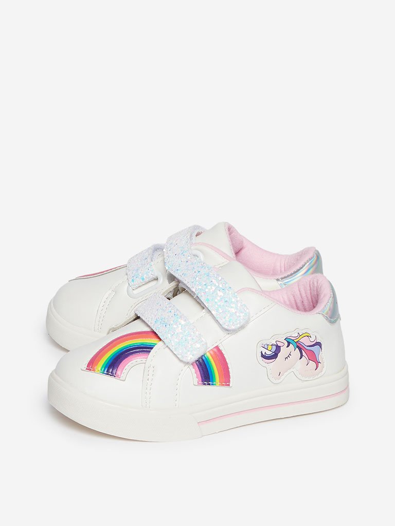 Yellow Kids White Rainbow Pattern Sneakers