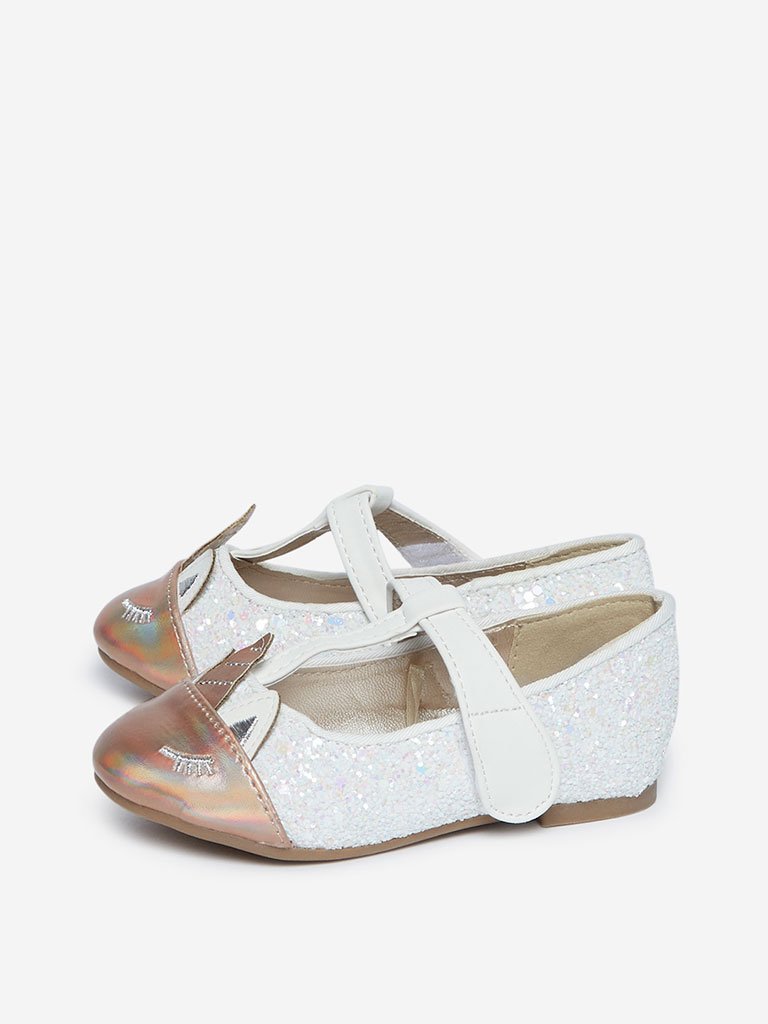 Yellow Kids White Unicorn Detailed Ballet Flats