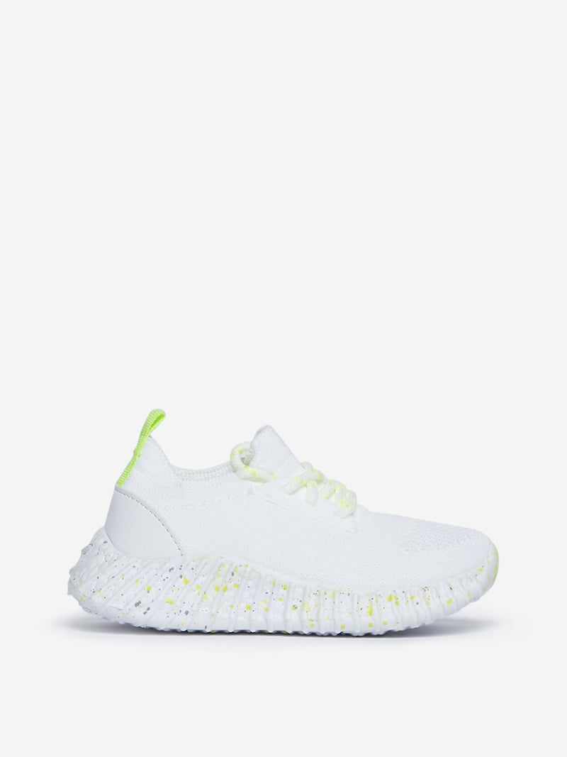Yellow Kids White Lace-Up Knit Sneakers