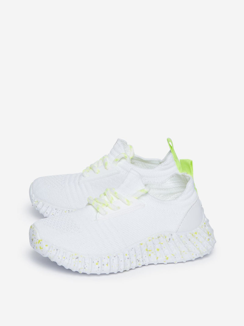 Yellow Kids White Lace-Up Knit Sneakers