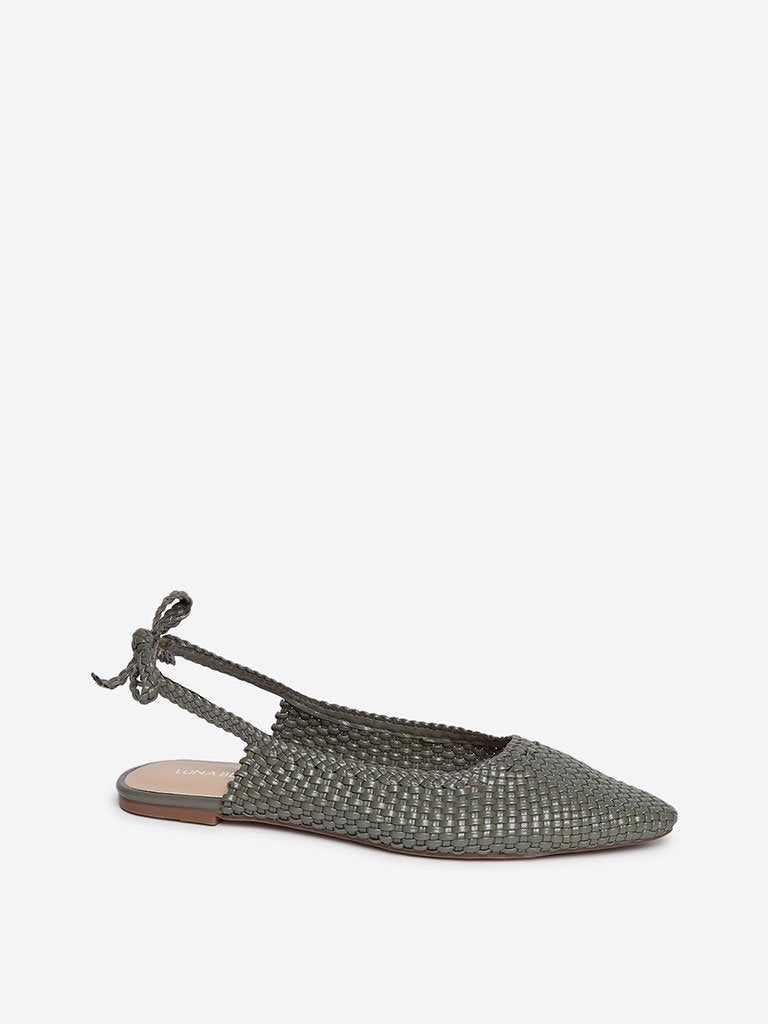 LUNA BLU Sage Green Woven Sling-Back Flats