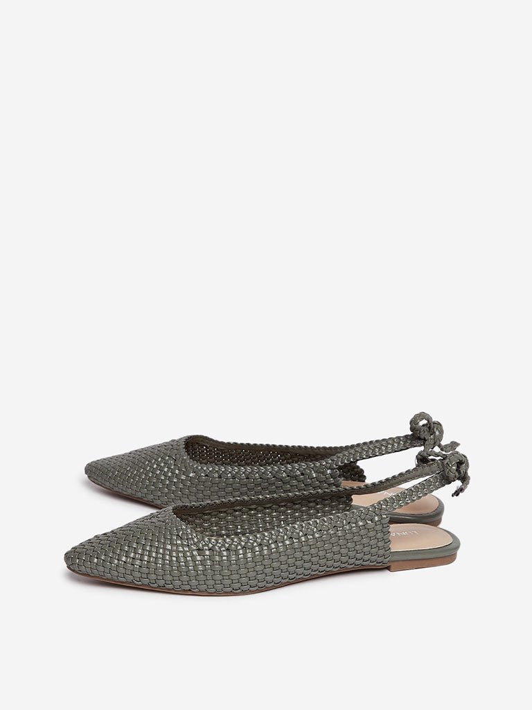 LUNA BLU Sage Green Woven Sling-Back Flats