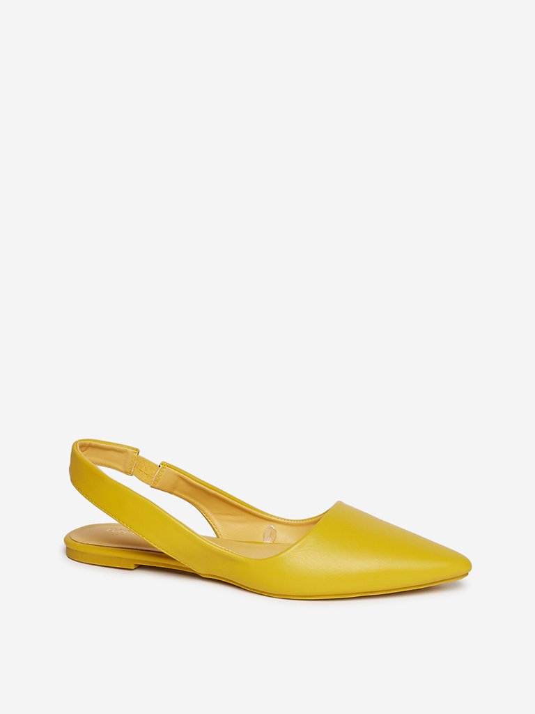 LUNA BLU Yellow Faux-Leather Sling-Back Flats