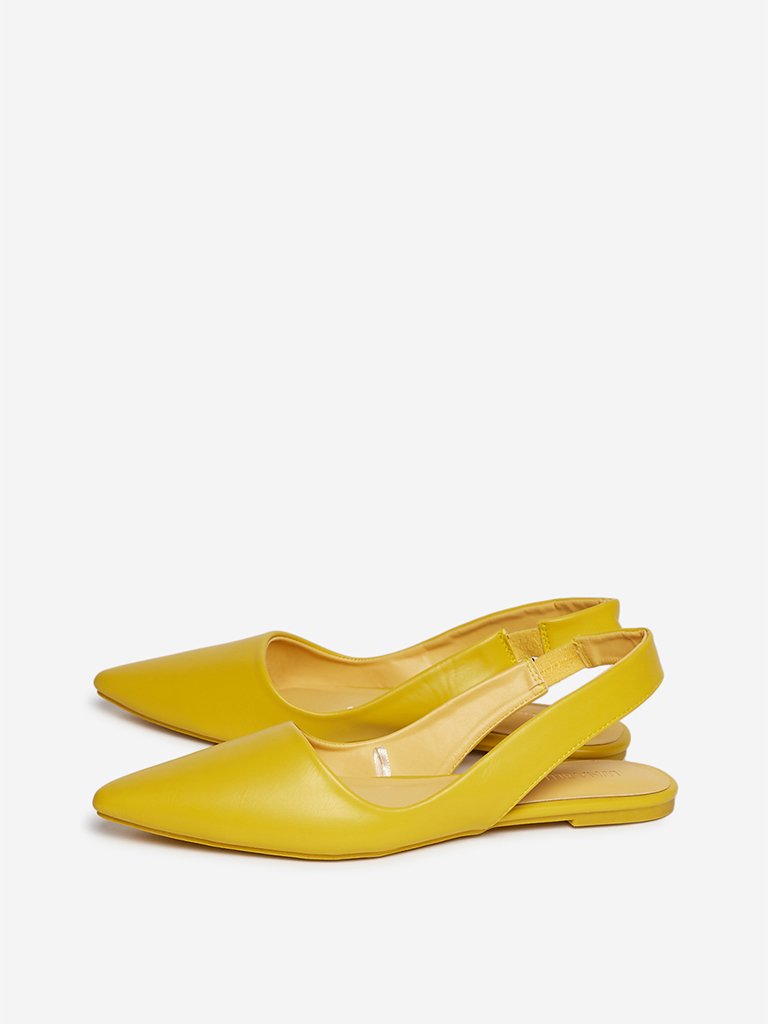 LUNA BLU Yellow Faux-Leather Sling-Back Flats