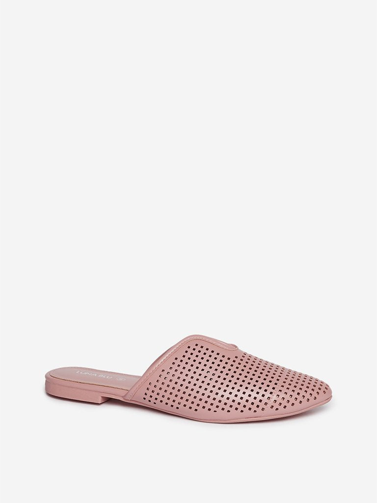 LUNA BLU Light Pink Laser-Cut Detailed Mules