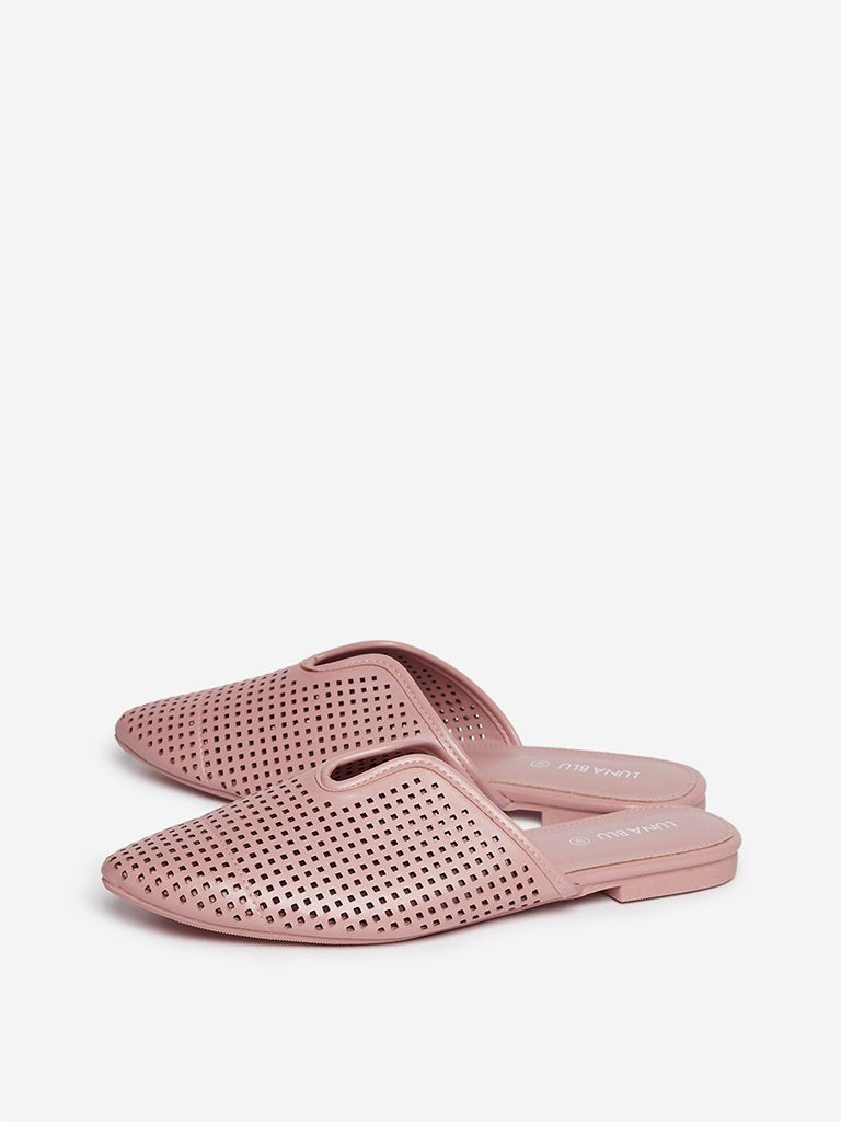 LUNA BLU Light Pink Laser-Cut Detailed Mules