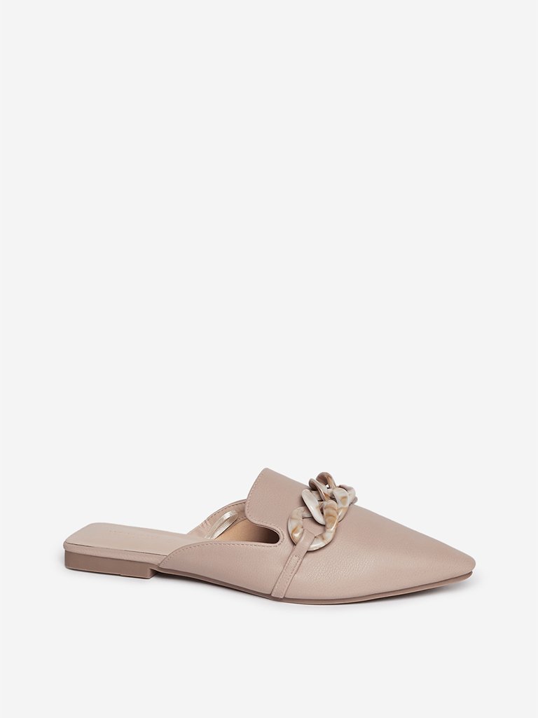 LUNA BLU Beige Chain Pattern Mules