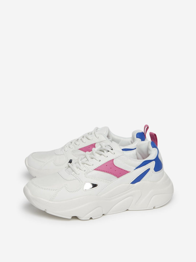 LUNA BLU White Mesh Design Chunky Sneakers