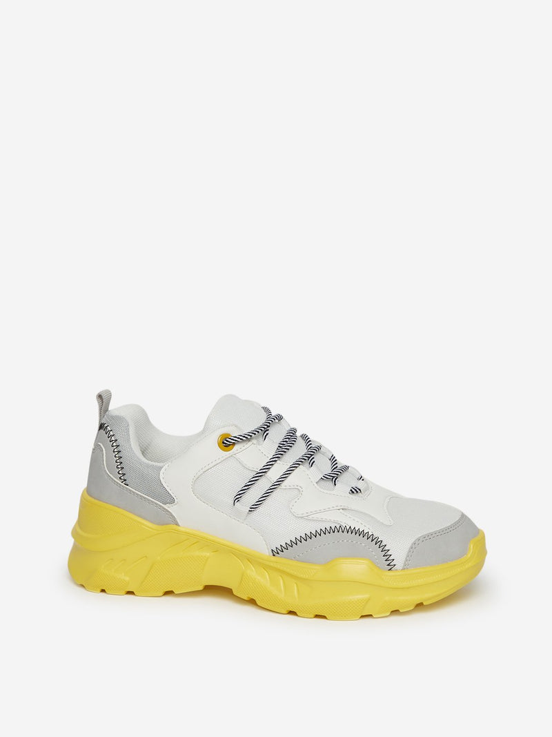LUNA BLU Yellow Mesh Pattern Chunky Sneakers