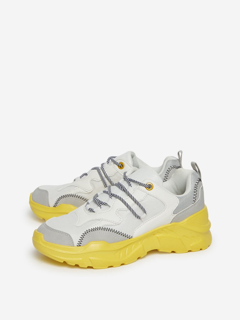 LUNA BLU Yellow Mesh Pattern Chunky Sneakers