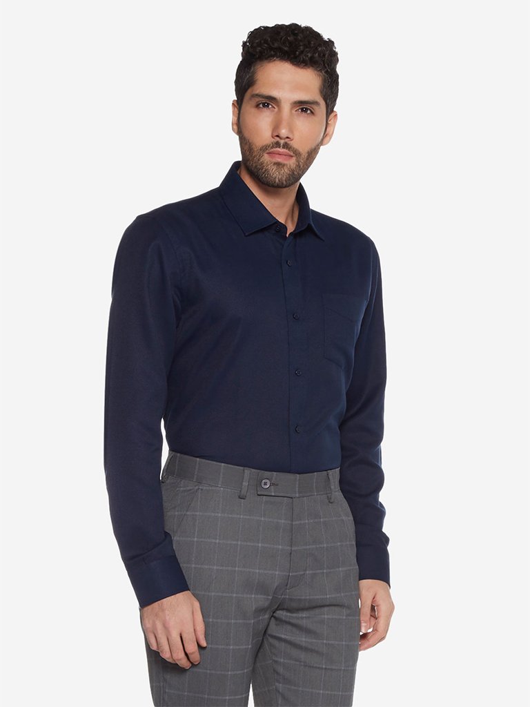 WES Formals Navy Relaxed Fit Shirt