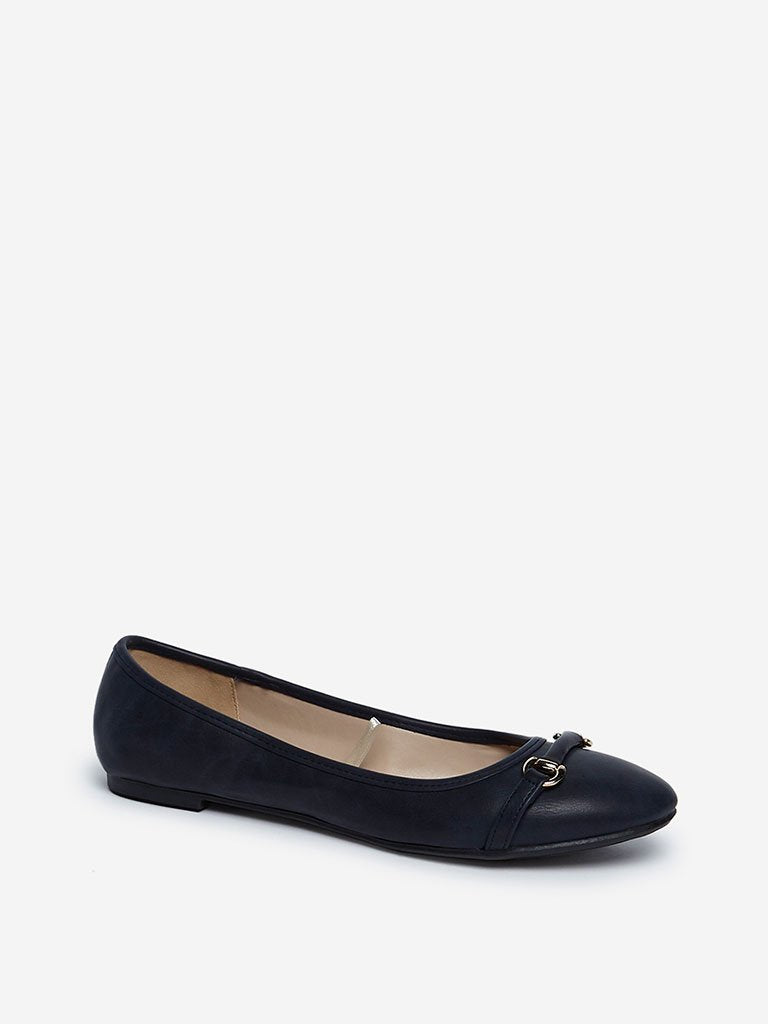 LUNA BLU Navy Hardware Ballet Flats