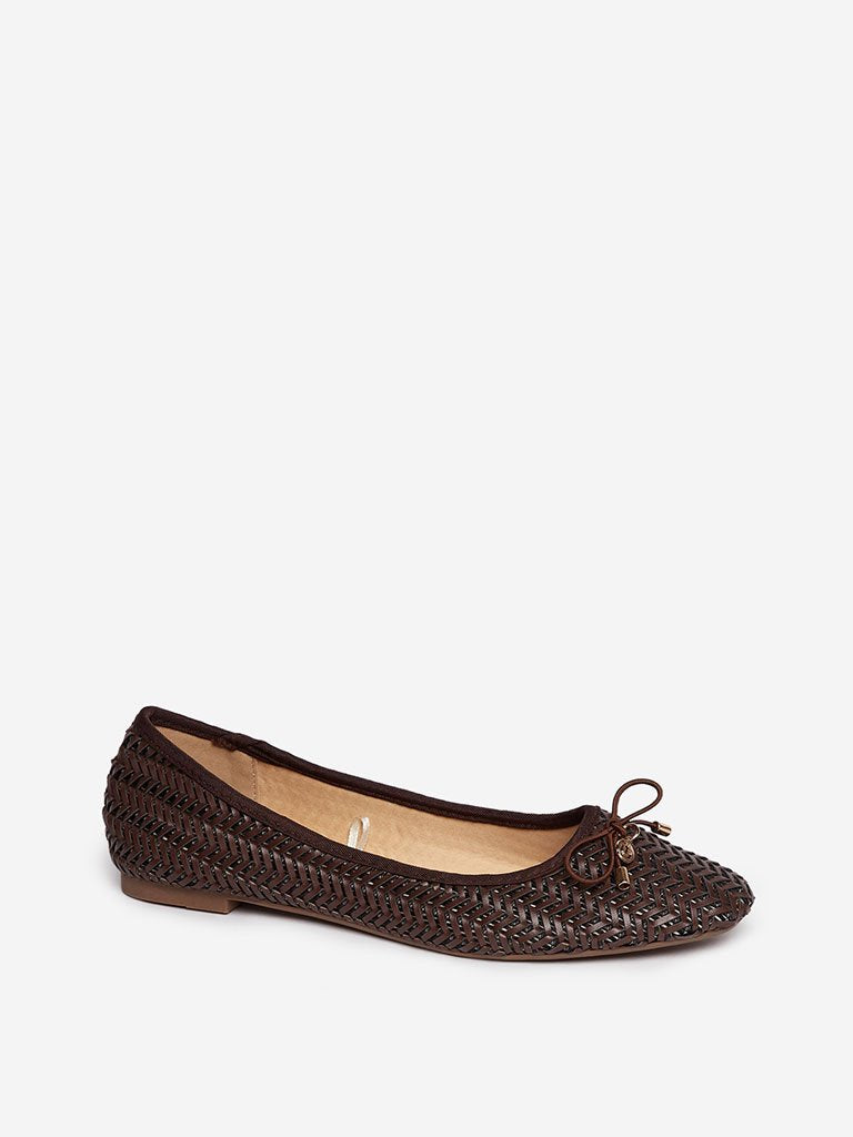 LUNA BLU Brown Woven Pattern Ballet Flats