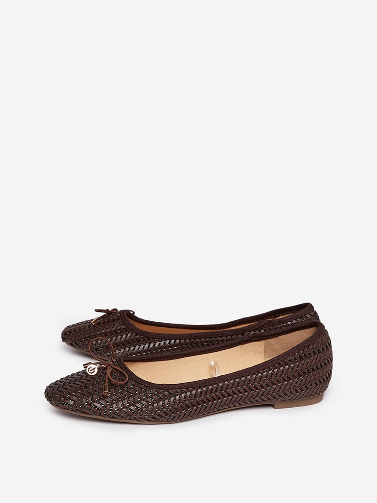 LUNA BLU Brown Woven Pattern Ballet Flats