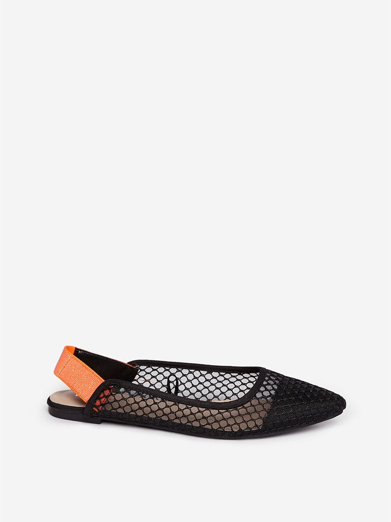 LUNA BLU Black Mesh-Detailed Sling-Back Flats
