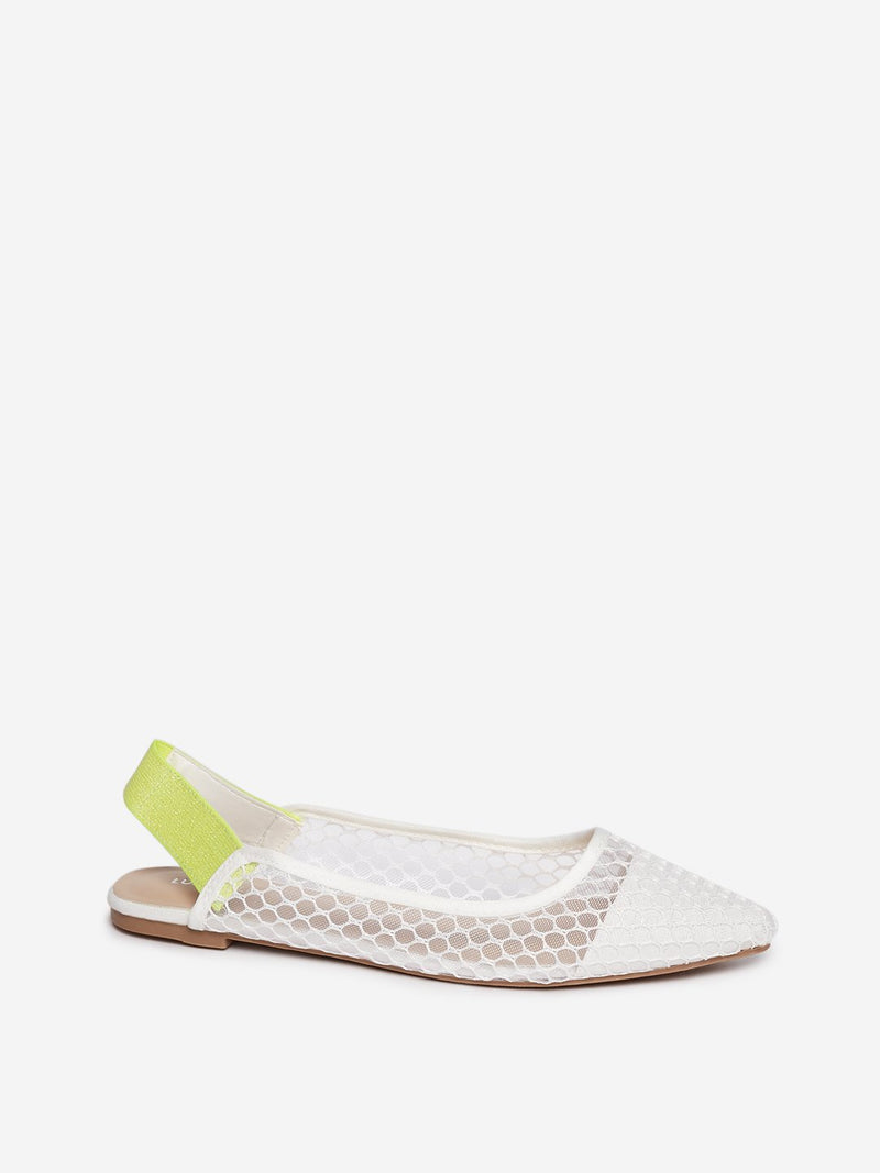 LUNA BLU White Mesh-Detailed Sling-Back Flats