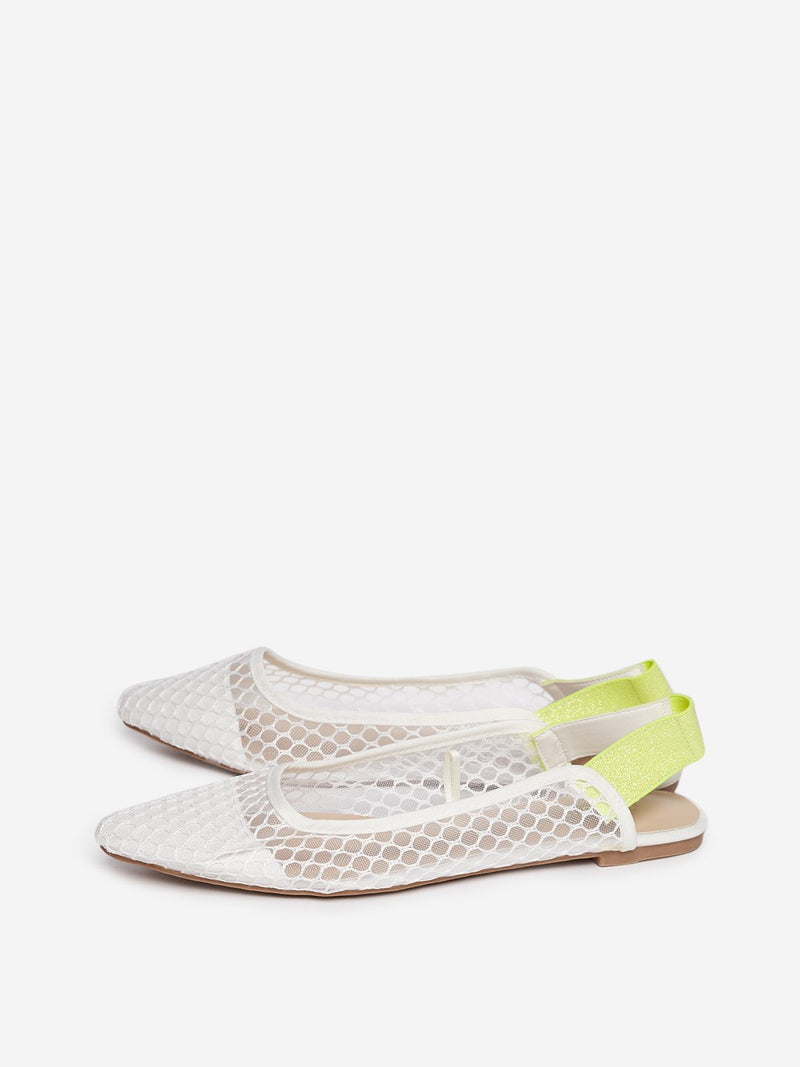 LUNA BLU White Mesh-Detailed Sling-Back Flats
