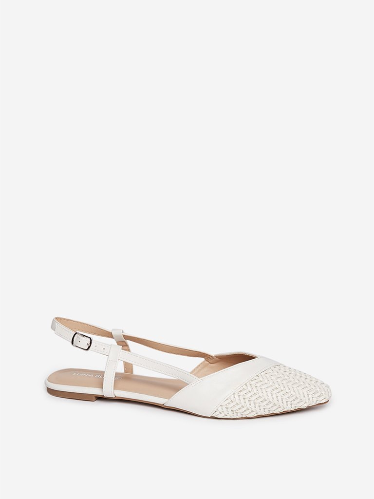 LUNA BLU White Weave-Detailed Flats