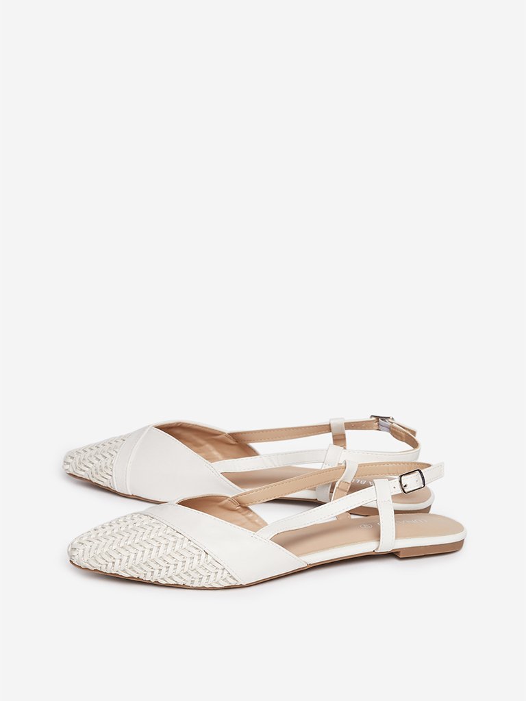 LUNA BLU White Weave-Detailed Flats