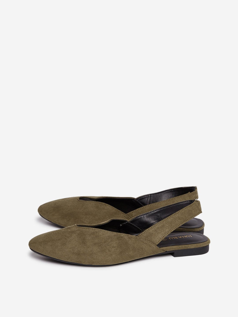 LUNA BLU Olive Faux-Suede Sling Back Flats