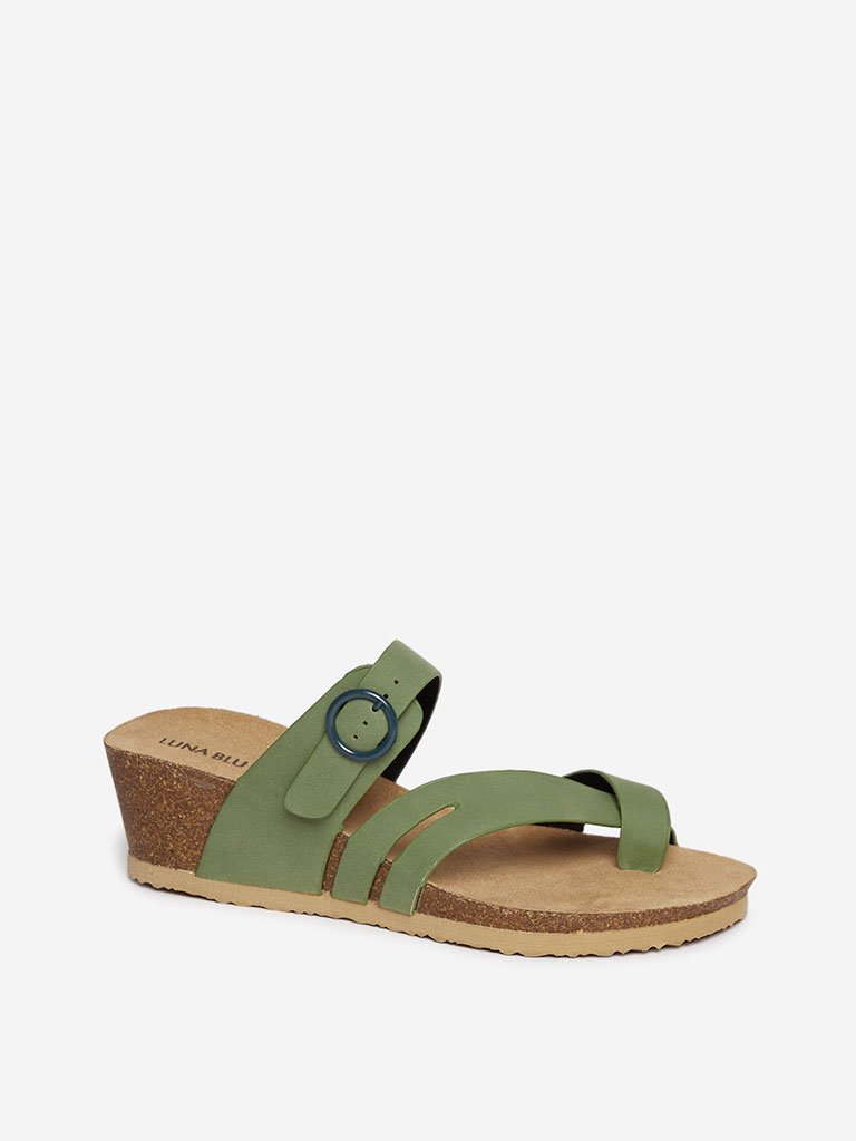 LUNA BLU Sage Green Faux-Suede Wedge Sandals