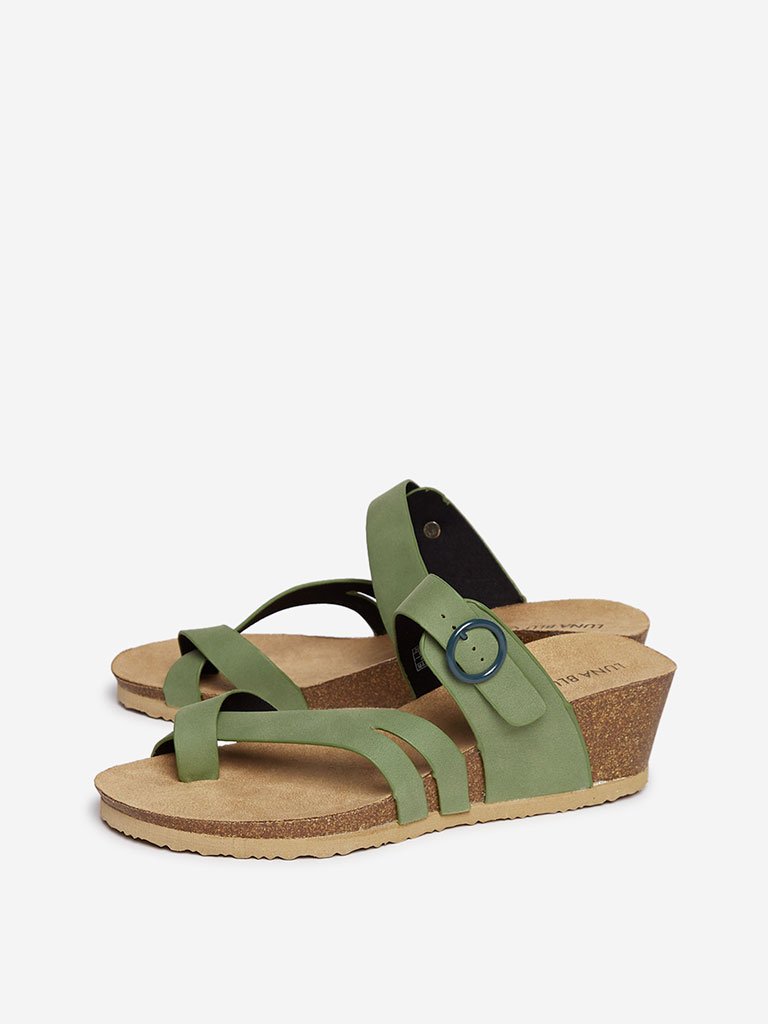 LUNA BLU Sage Green Faux-Suede Wedge Sandals