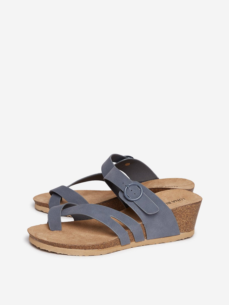LUNA BLU Grey Faux-Suede Wedge-Heel Sandals
