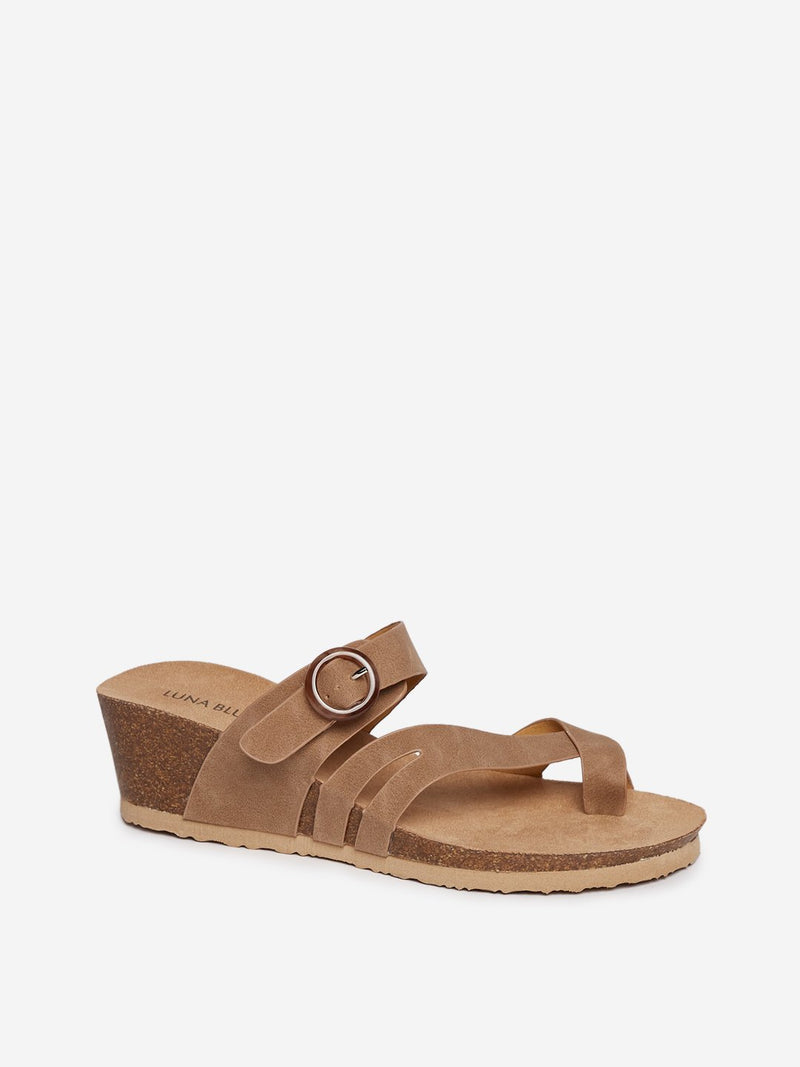 LUNA BLU Light Brown Faux-Suede Wedge Sandals