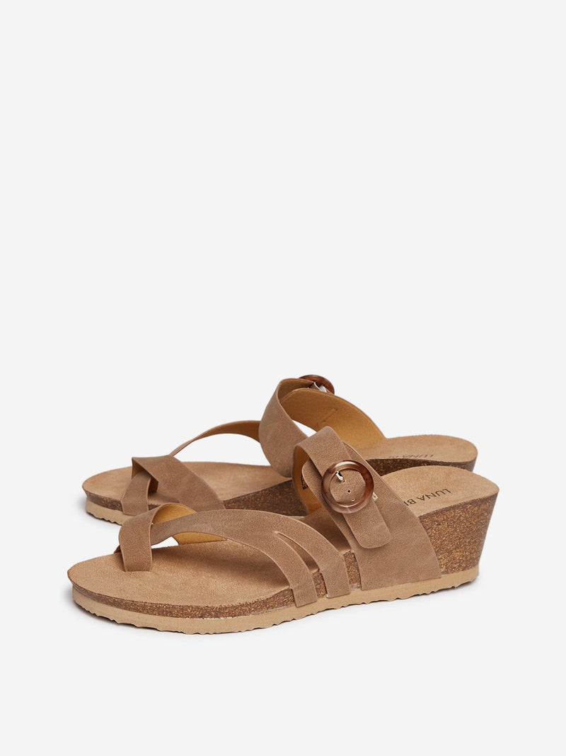 LUNA BLU Light Brown Faux-Suede Wedge Sandals