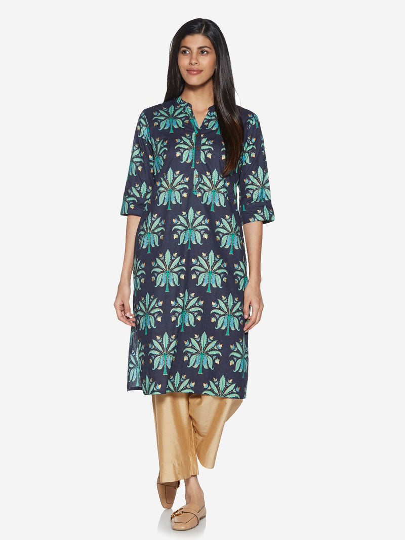 Utsa Indigo Printed Straight Kurta