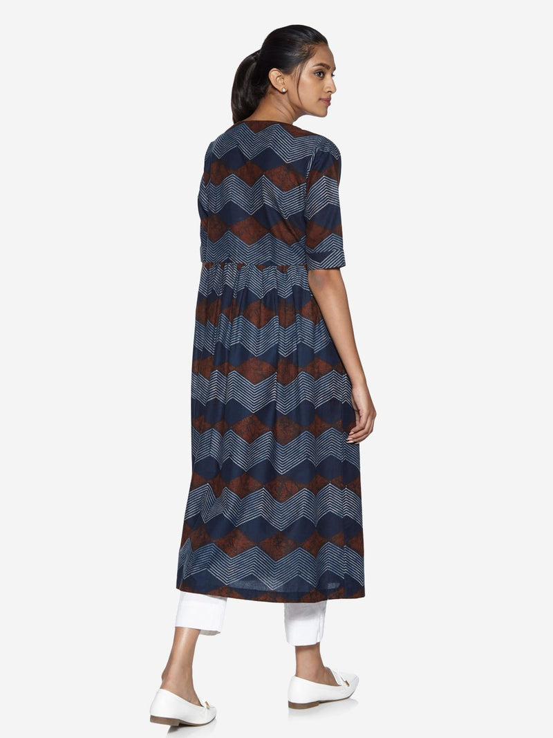 Utsa Indigo Chevron Print Fit-And-Flare Kurta