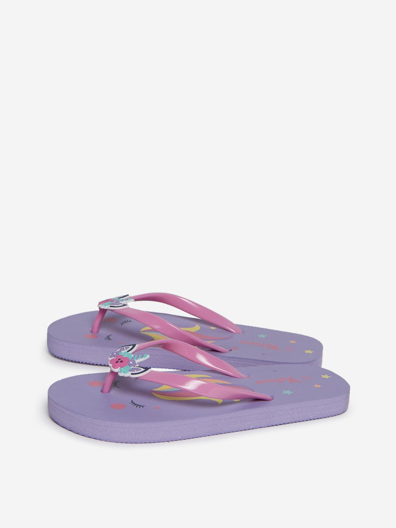 Yellow Kids Purple Unicorn Pattern Flip-Flops