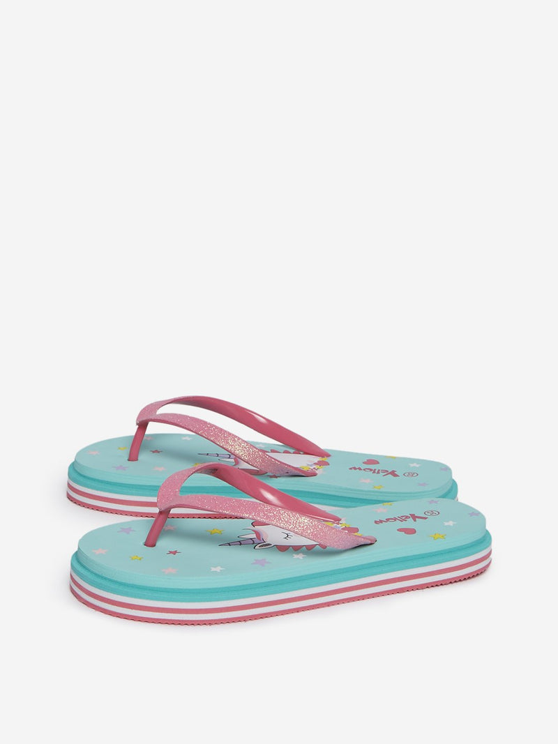 Yellow Kids Multicolour Unicorn Flip-Flops