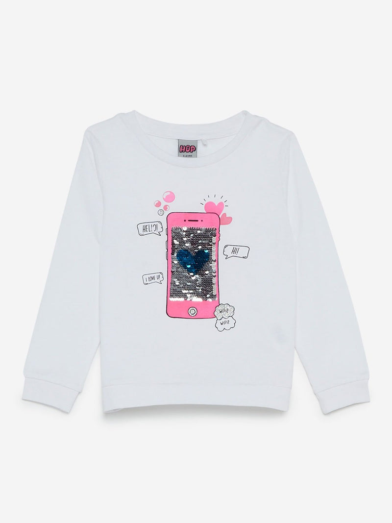 HOP Kids White Mobile Patterned T-Shirt