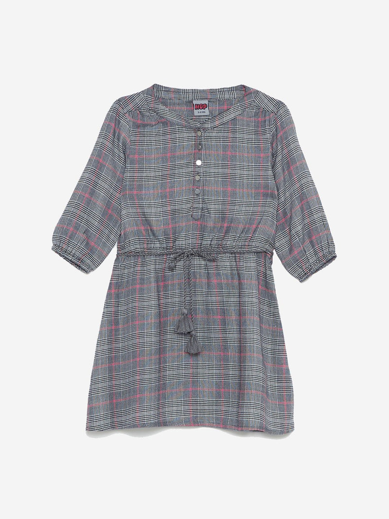 HOP Kids Grey Printed Drew Dress With Belt