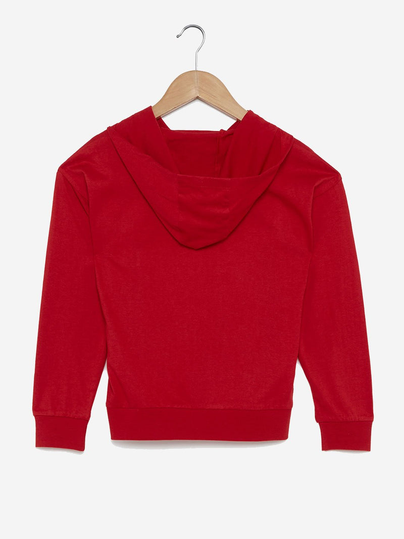 Y&F Kids Red Text Print Hooded T-Shirt
