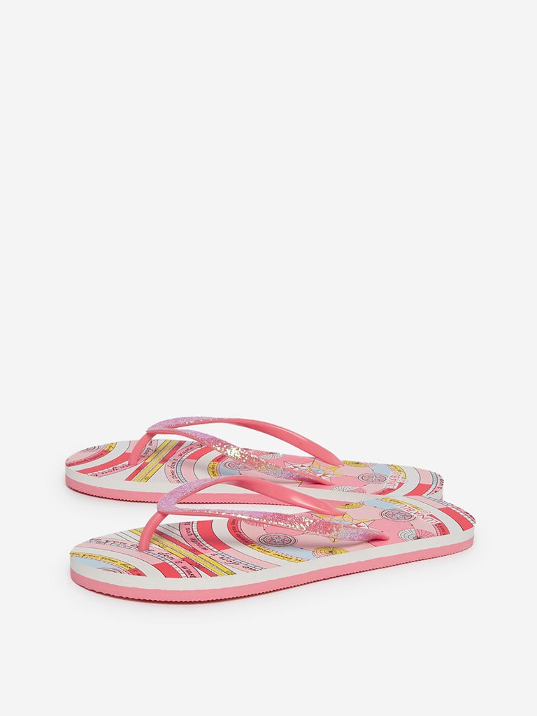 LUNA BLU Pink Zodiac Patterned Flip-Flops