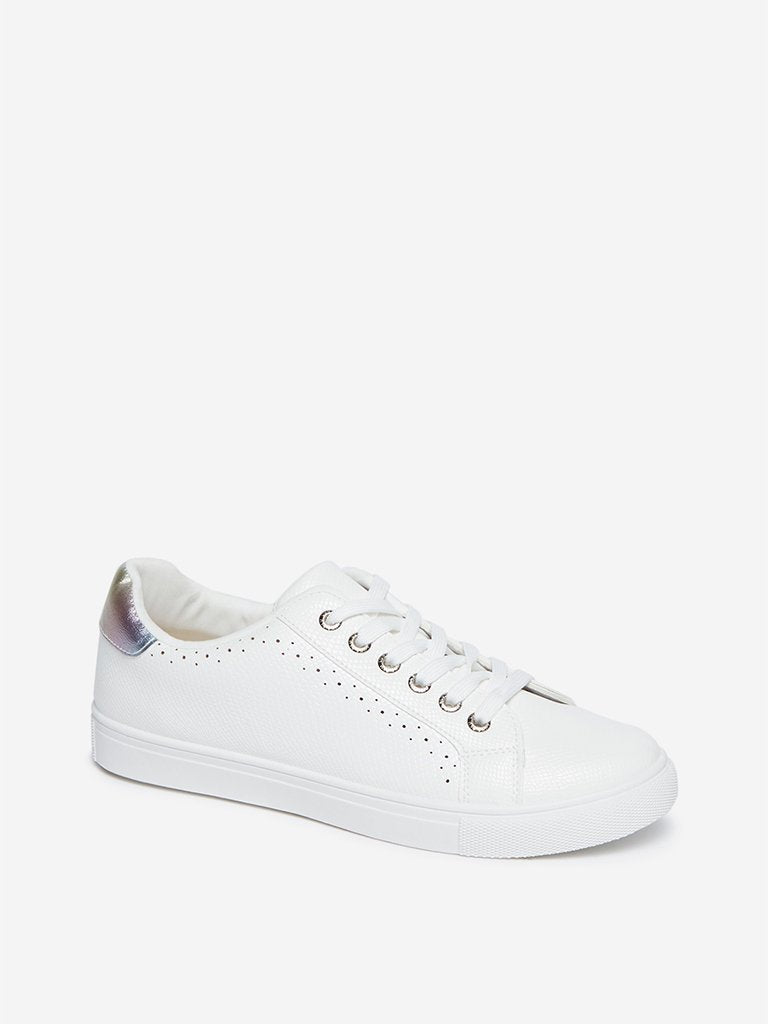 LUNA BLU White Snake-Textured Sneakers