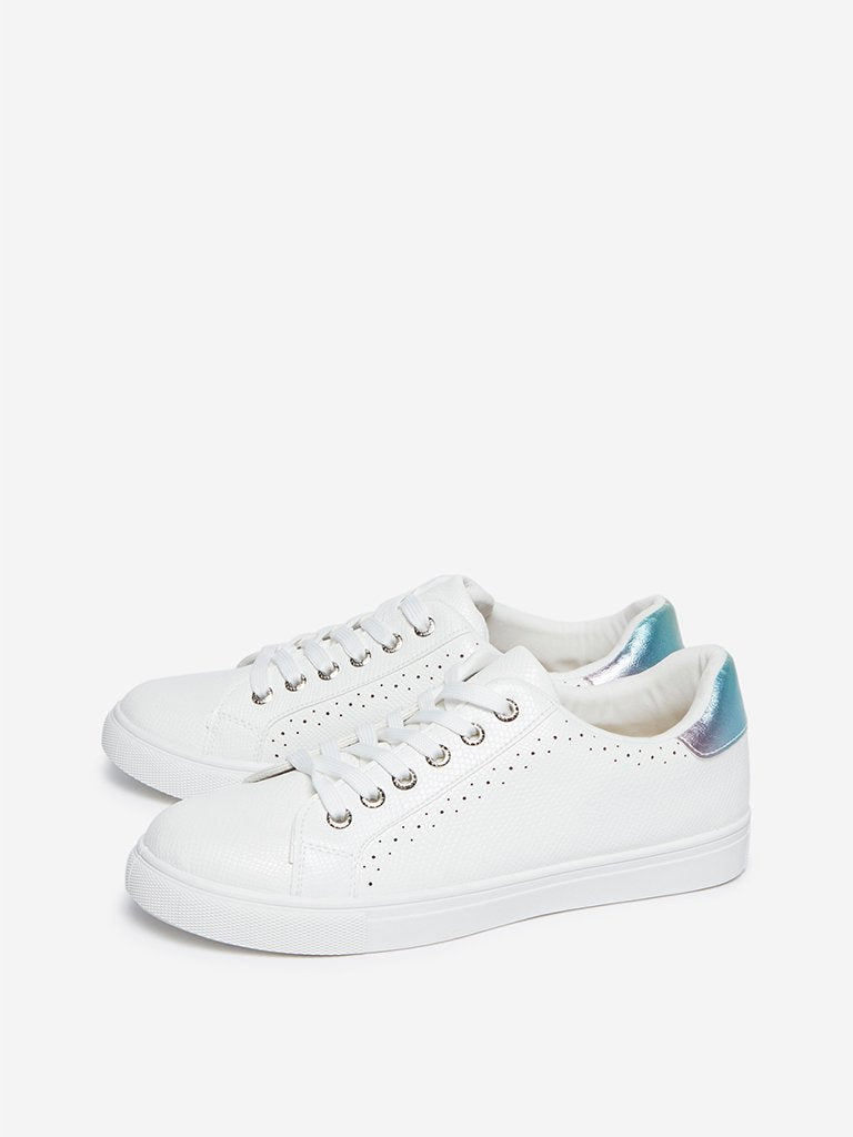 LUNA BLU White Snake-Textured Sneakers