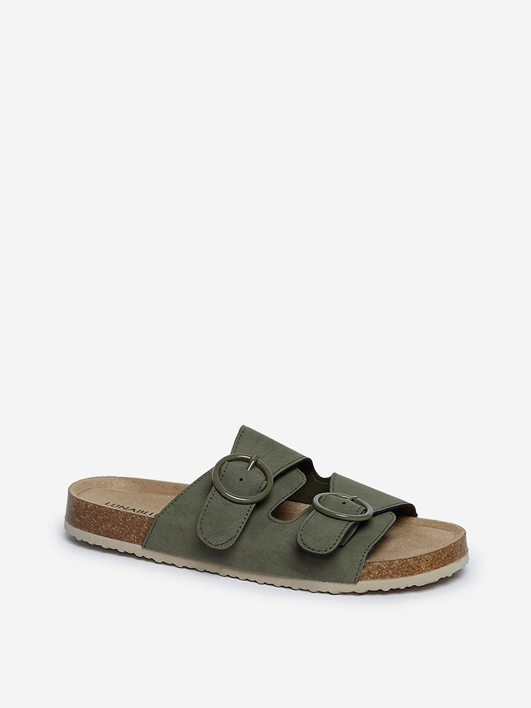 LUNA BLU Olive Buckle-Detailed Platform Slides