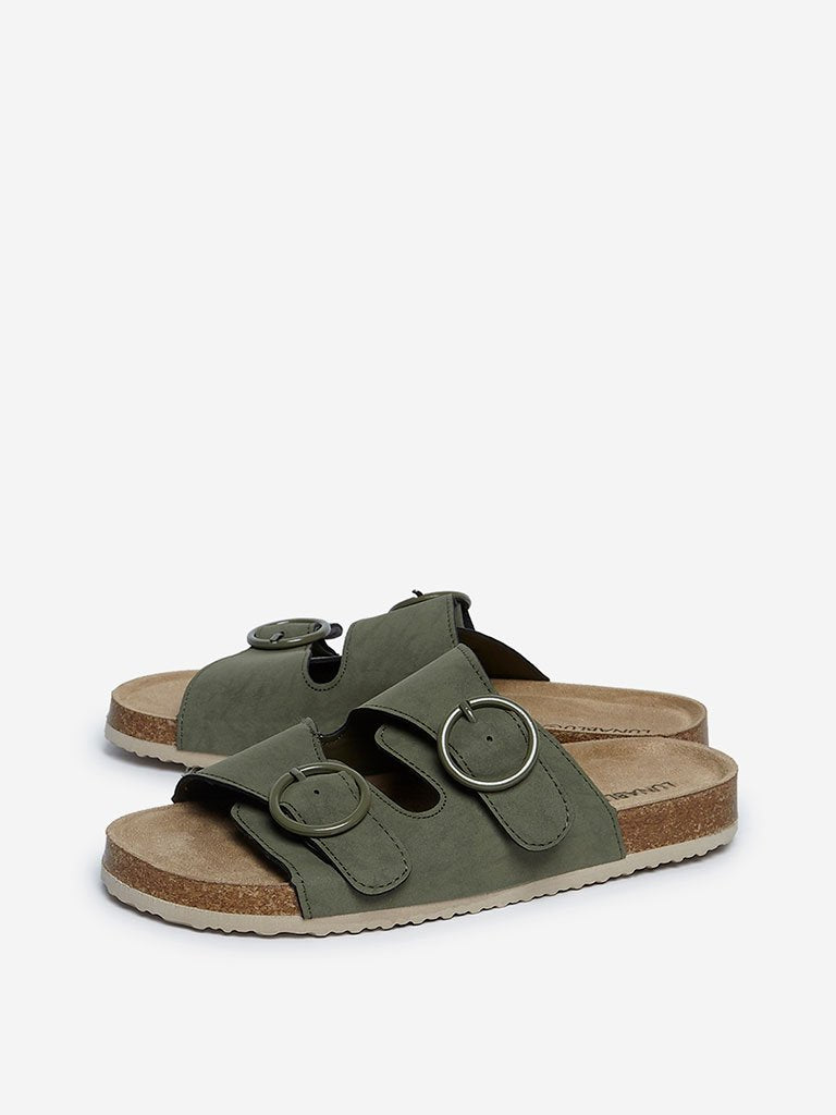 LUNA BLU Olive Buckle-Detailed Platform Slides