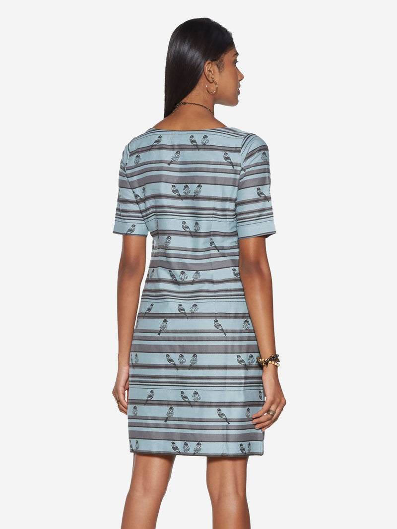 Bombay Paisley Blue Stripe and Bird Print Dress