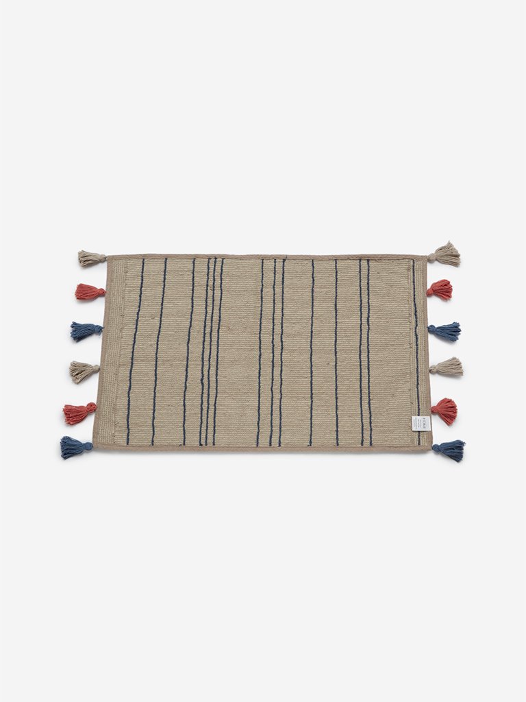 Westside Home Taupe Stripe Printed Bath Mat