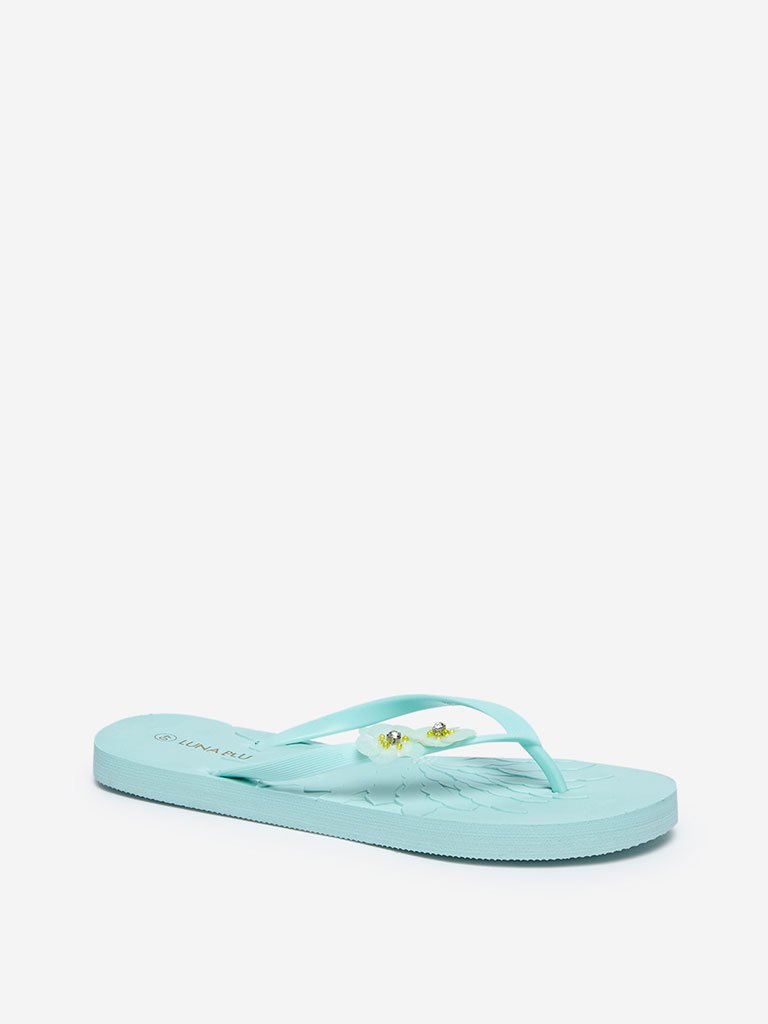 LUNA BLU Turquoise Flower Flip-Flops