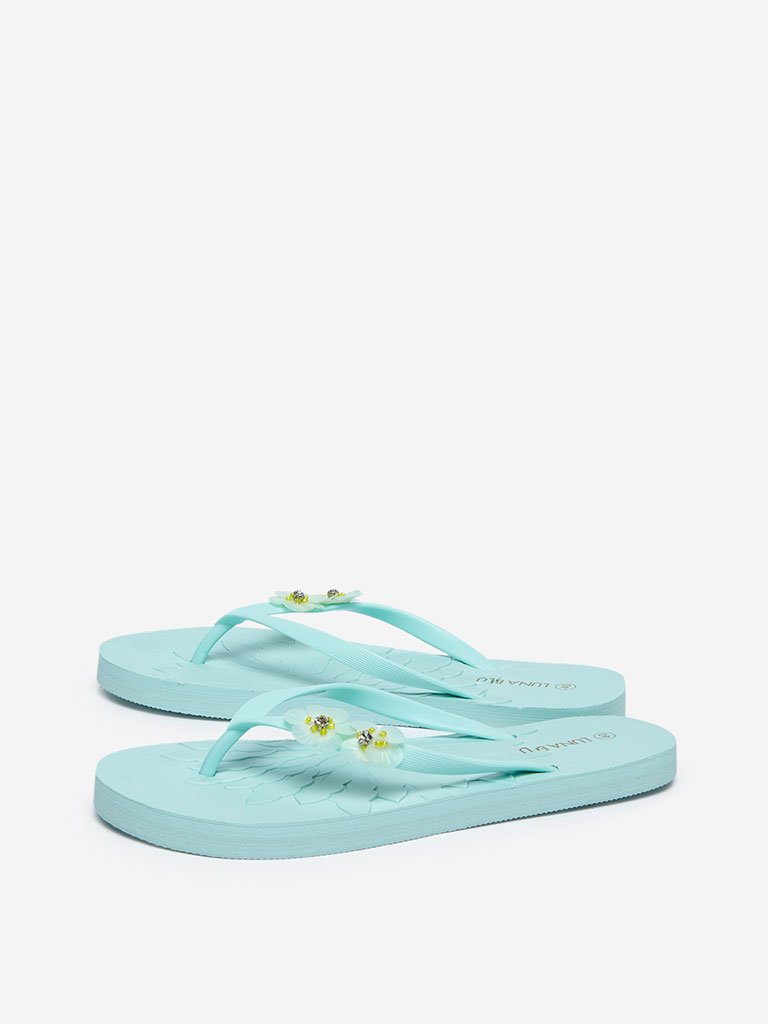 LUNA BLU Turquoise Flower Flip-Flops