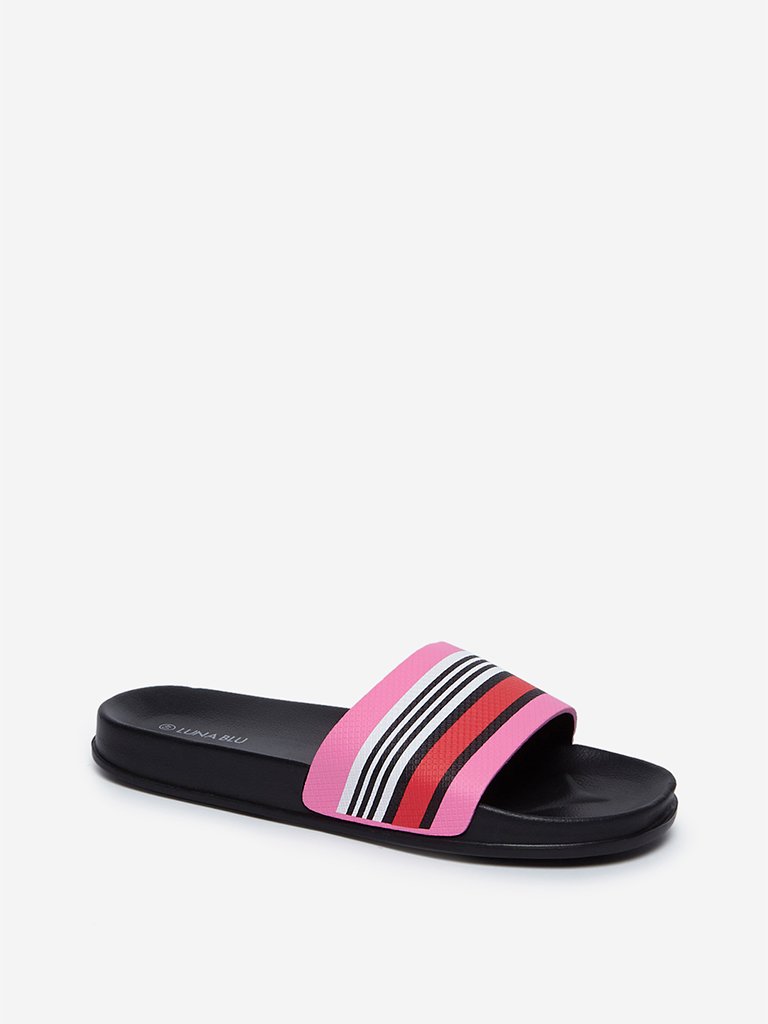 LUNA BLU Black Striped Pool Slides