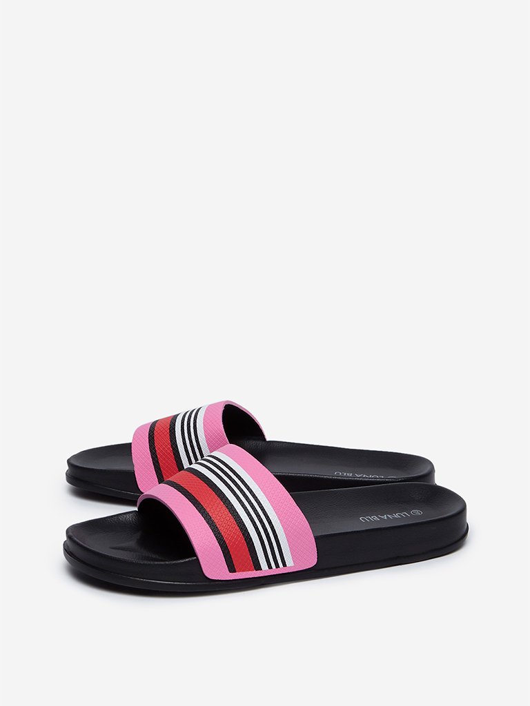 LUNA BLU Black Striped Pool Slides