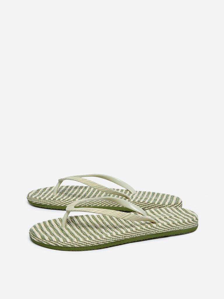 LUNA BLU Green Striped Flip-Flops